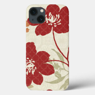 Floral Shadows in Red en Oranje iPhone 13 Hoesje