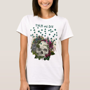 Floral Shamrock Skull Pinch en Die T-shirt