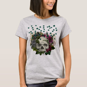 Floral Shamrock Skull T-shirt