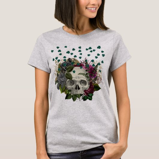 Floral Shamrock Skull T-shirt (Voorkant)