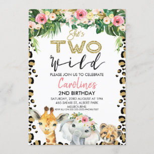 Floral She's Two Wild Cheetah Print Verjaardag Kaart