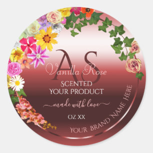 Floral Shimmery Red Produit Étiquettes Monogramme