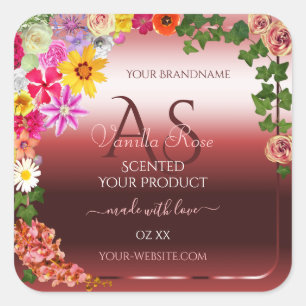 Floral Shimmery Red Produit Étiquettes Monogramme