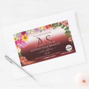 Floral Shimmery Rouge Étiquette Monogramme Logo