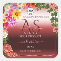 Floral Shimmery Rouge Étiquette Monogramme Logo