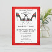 Floral Shoe 50th Birthday Uitnodiging (Staand voorkant)