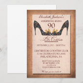  Floral Shoe 90th Birthday Party Invitation Kaart (Voorkant / Achterkant)