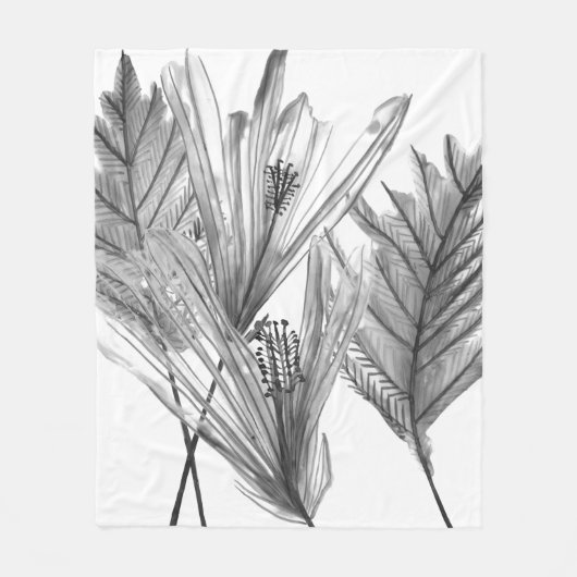 Floral Silhouette - Grijs Fleece Deken (Voorkant)