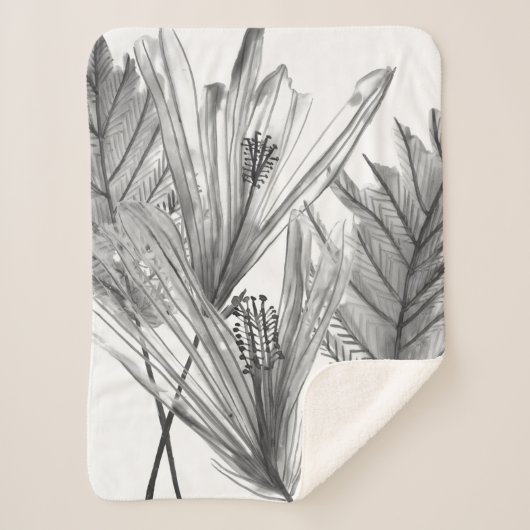 Floral Silhouette - Grijs Sherpa Deken (Voorkant)