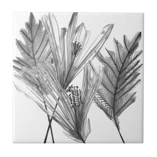 Floral Silhouette - Grijs Tegeltje (Voorkant)