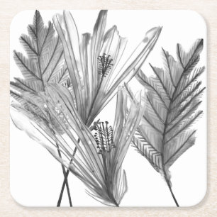Floral Silhouette - Grijs Vierkante Kartonnen Onderzetter