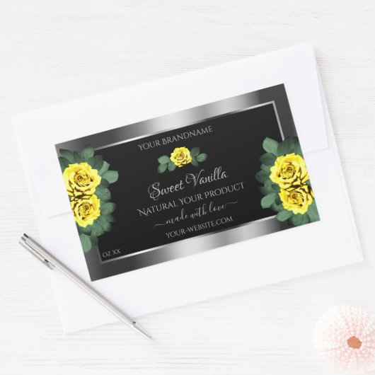 Floral Silver Black Product Labels Yellow Roses (Envelop)