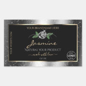Floral Silver Glitter Black Product Labels Logo (Voorkant)