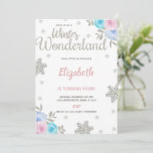 Floral Silver Glitter Winter Wonderland Kaart (Staand voorkant)