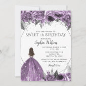 Floral Silver Paarse Spakle Dress Sweet 16 Kaart (Voorkant)