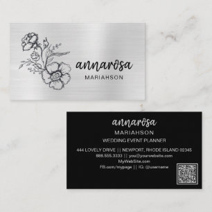 *~* Floral Silver QR LOGO FOTO Elegant Flower Visitekaartje