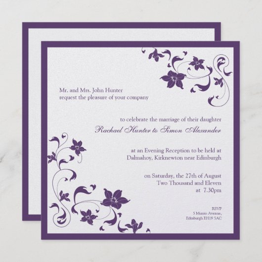 Floral simple Faire-part de mariage - violet (Devant / Derrière)