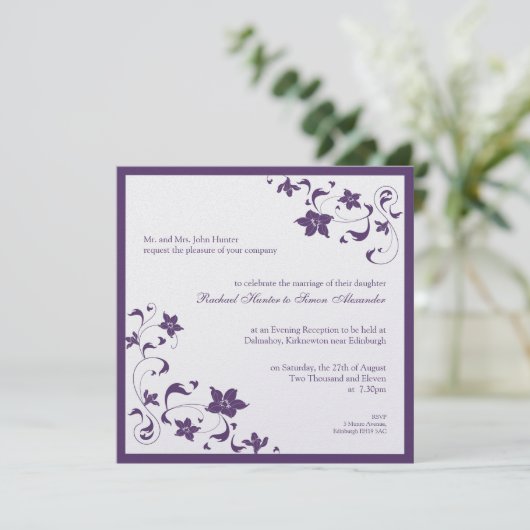 Floral simple Faire-part de mariage - violet (Debout devant)
