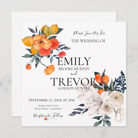Floral-sinaasappel en witbruiloft (Voorkant / Achterkant)
