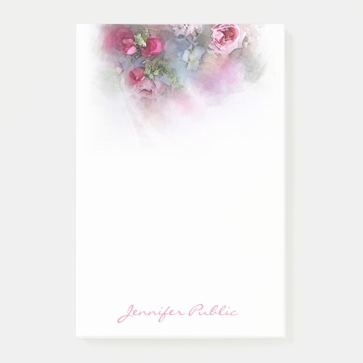 Floral Sjabloon Elegant Waterverf Rozen Script Post-it® Notes (Voorkant)