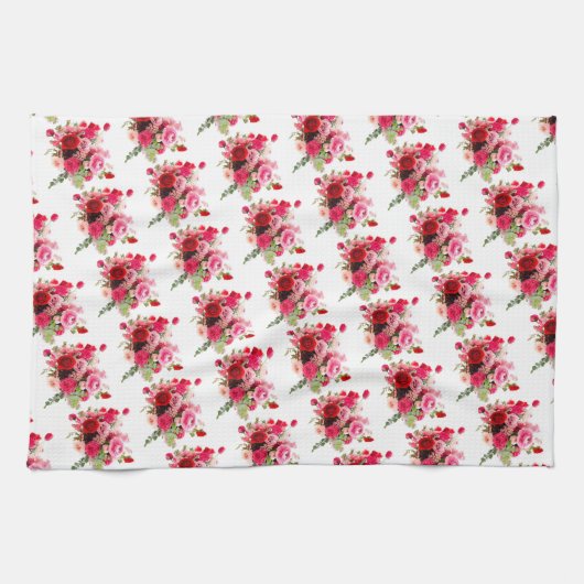 Floral Sjabloon Trendy Waterverf Roze rode rozen Theedoek (Horizontaal)