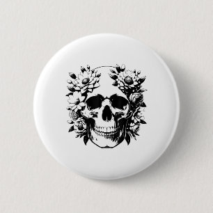 Floral Skeleton Graphic T Gothic kleding voor vrou Ronde Button 5,7 Cm