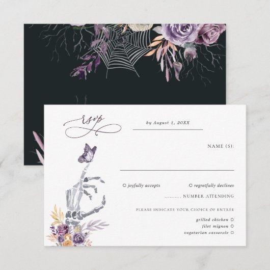 Floral Skeleton | Halloween Wedding RSVP (Voorkant / Achterkant)