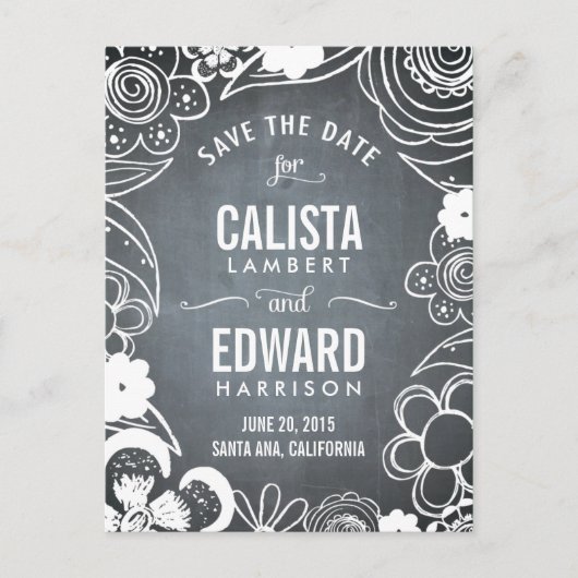 Floral Sketch Bewaar de datum - schoolbord Aankondigingskaart (Voorkant)