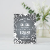 Floral Sketch Bewaar de datum - schoolbord Aankondigingskaart (Staand voorkant)