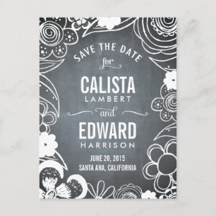 Floral Sketch Save the Date - Chalkboard Aankondigingskaart