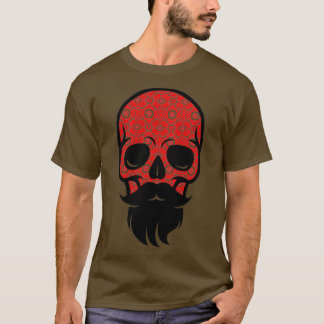 Floral Skull Beard Skull met Beard en Mustache F T-shirt