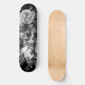  Floral Skull Black & White  Skateboard (Voorkant)