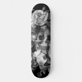 Floral Skull Black & White Skateboard