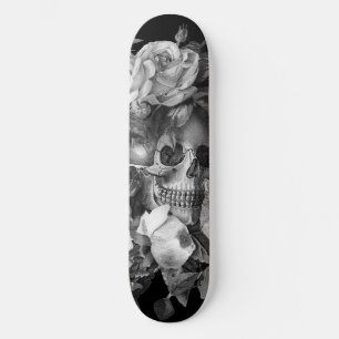  Floral Skull Black & White  Skateboard