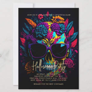 FLORAL SKULL Colorful Adult Halloween Party Kaart
