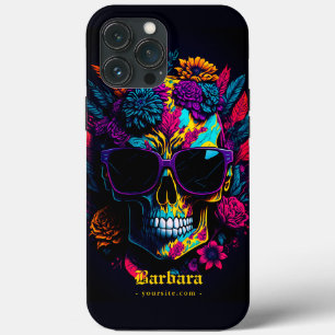 Floral Skull Colorful Retro Stylish Tattoo Artist iPhone 13 Pro Max Hoesje