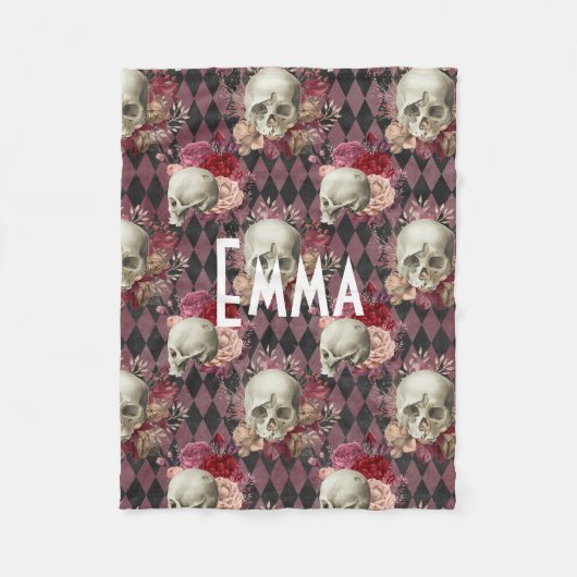 Floral Skull Custom Fleece Deken (Voorkant)