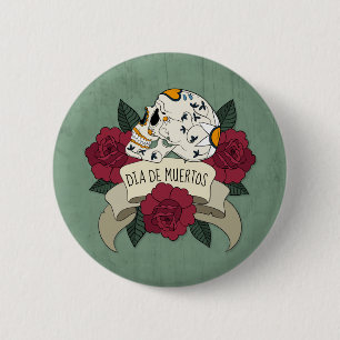 Floral Skull Dia de los Muertos Button