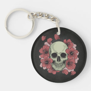Floral Skull Dia de los Muertos   Button Sleutelha Sleutelhanger