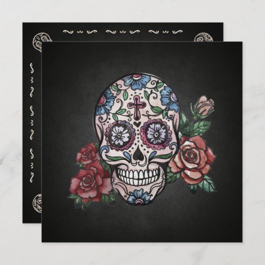 Floral Skull Dia de los Muertos Party Uitnodiging (Voorkant / Achterkant)