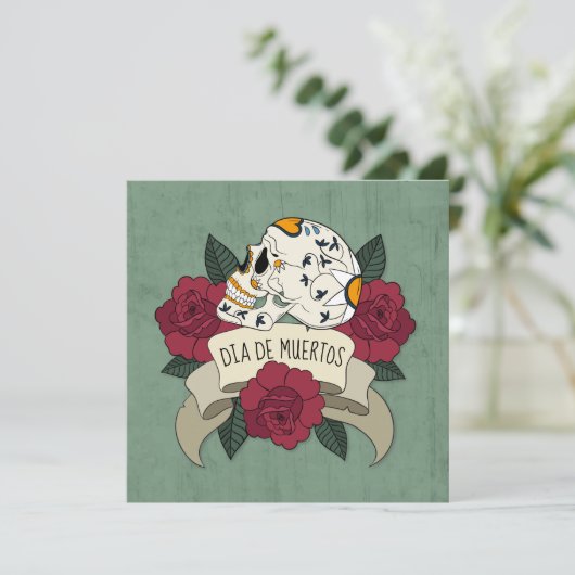 Floral Skull Dia de los Muertos Party Uitnodiging (Staand voorkant)