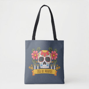 Floral Skull Dia de los Muertos   Tote bag