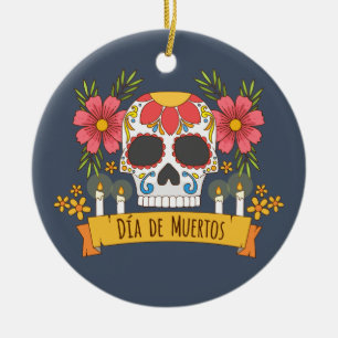 Floral Skull Dia de los Muertos   Versiering Keramisch Ornament