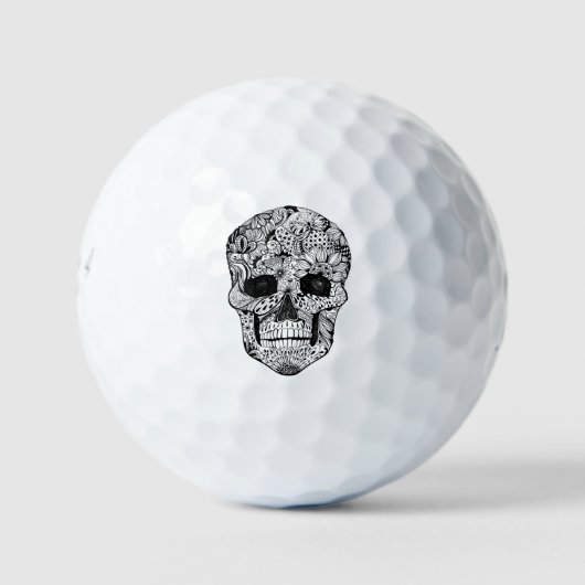 Floral Skull Doodle Golfballen (Voorkant)