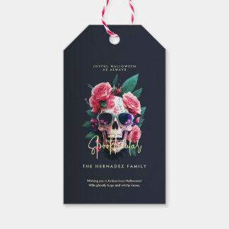 Floral Skull Faboolous Spooktacular Familienaam Cadeaulabel