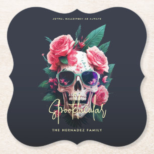 Floral Skull Faboolous Spooktacular Familienaam Kartonnen Onderzetters