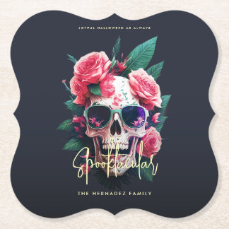 Floral Skull Faboolous Spooktacular Familienaam Kartonnen Onderzetters