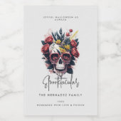 Floral Skull Faboolous Spooktacular Familienaam Voedselcontainer Etiket (Enkel label)