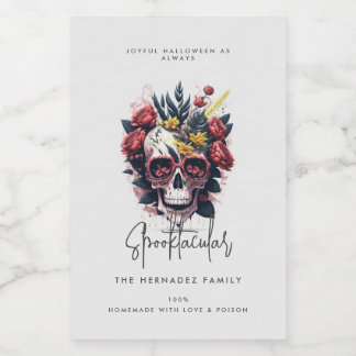 Floral Skull Faboolous Spooktacular Familienaam Voedselcontainer Etiket