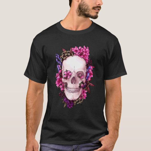 Floral Skull Fun Dead Sugar Skull T-shirt (Voorkant)
